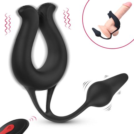 Vibrating Cock Ring With Anal Plug