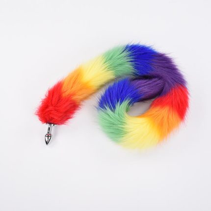 Silver Fox Tail Anal Plug With Colorful Tail